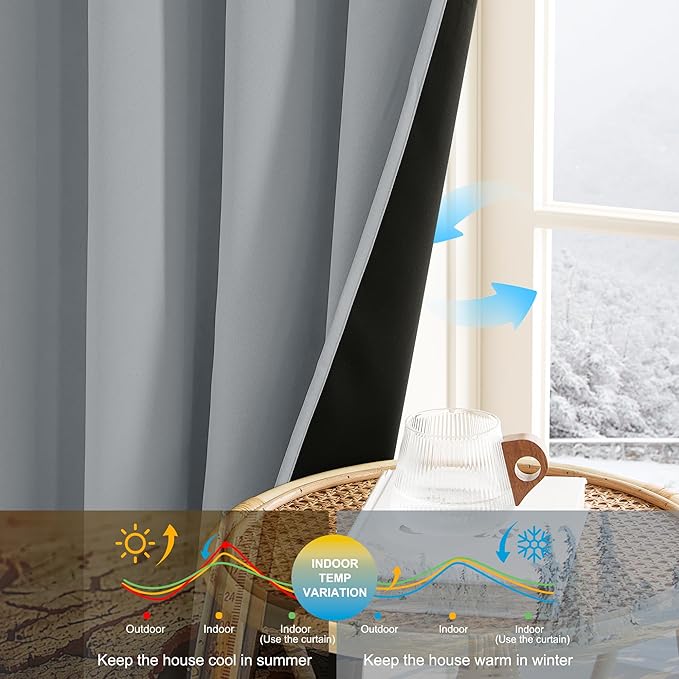 NICETOWN Plylux Blackout Curtains for Home Decor - Thermal Insulated Portable Privacy Blackout Curtains Window Treatment Drapes for Living Room Bedroom Patio Door, 1 Pair, Silver Grey, 52" W x 95" L
