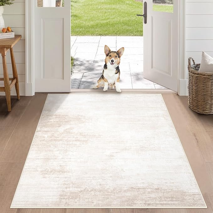 MXSANYOO Area Rug 3x5 Modern Abstract Beige Washable Non Slip Stain Resistant Indoor Rectangular Bedroom Kitchen Entryway Office