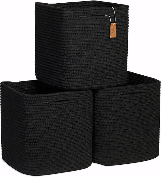 NaturalCozy Storage Cubes 11 Inch Cotton Rope Woven Baskets for Organizing, 3-Pack | Cube Storage Bin | Square Storage Baskets for Shelves Organizer, Classroom, Kids Toy Bins, Closet, Baby Nursery