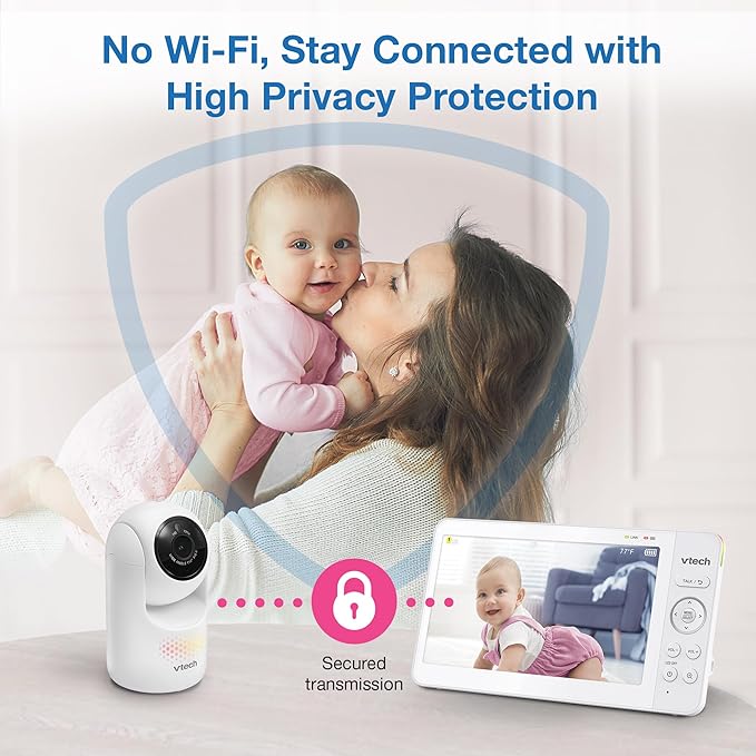 VTech Advanced HQ Max Twin 7" Digital Video 2-Cameras Baby Monitor with Pan Tilt Zoom, Long Battery Life 5000mAh, IPS Screen, Adaptive Multi-Color Night Light, 2-Way Talk, HQ Display, No WiFi, White