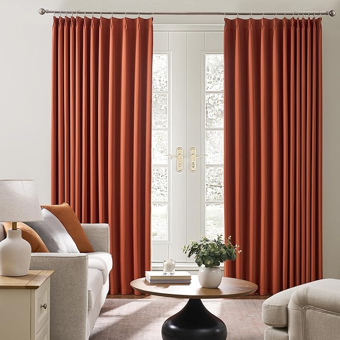 KEQIAOSUOCAI Long Copper Blackout Burnt Orange Curtains for Living Room 2 Panels Sets,Pinch Pleat with Hooks, Thermal Pleated Window Drapes Rustic Western Curtain for Bedroom W40 x L102