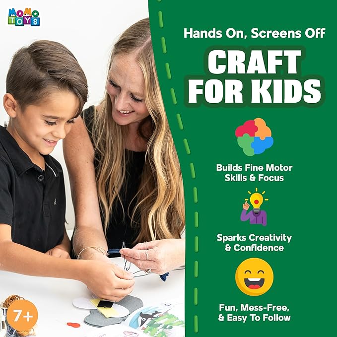 MOMOTOYS Wild Animals Beginner Sewing Kit for Kids Ages 7+ – Includes 9 Kids Sewing Projects with Tools & Art Supplies – DIY Felt Crafts for Girls & Boys – Gifts for 7, 8, 9, 10, 11, 12 Year Old