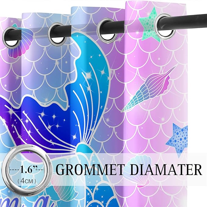 Mermaid Curtain Panels for Girls Room 2Pcs, Pink Cartoon Blackout Curtains 84 inch Length for Girls Bedroom Nursery Room Grommet Top Thermal Insulated Curtains, Dinosaur Print, 82" x 84"