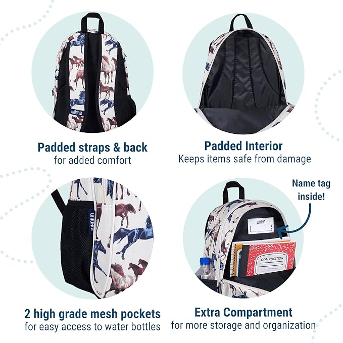 Wildkin 15-inch Kids Backpack – Durable, Padded, Adjustable for School & Travel - Horse Dreams