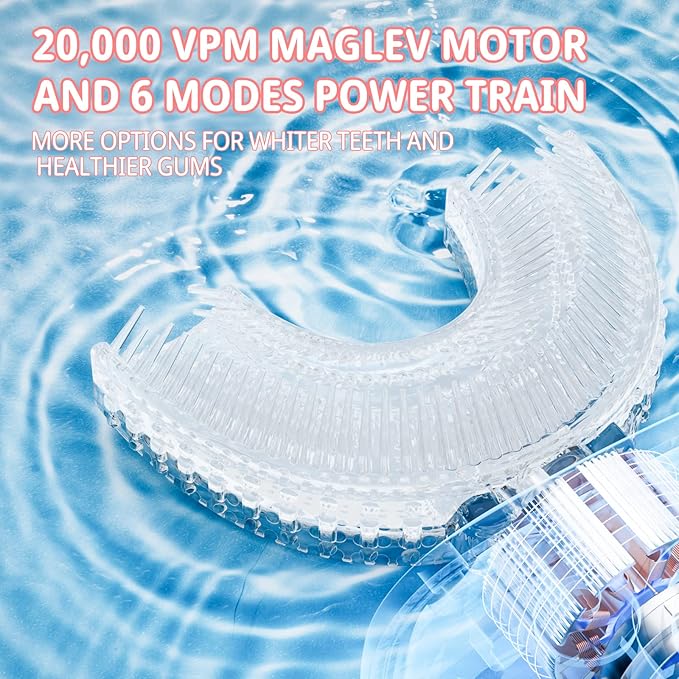 Kids Electric U Shaped Toothbrush,Kids Sonic Full Mouth Toothbrush with 4 Soft Brush Head Automatic Rechargeable 6 Cleaning Modes IPX7 Waterproof 360 Degree Cleaning - Age8-15 Pink