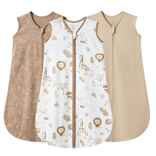 JELLYMONI Baby Sleep Sack 0-6 Months 0.5 Tog Wearable Blanket for Baby, 100% Cotton 3 Pack Infant Toddler Sleeping Sack Lightweight Soft 2-Way Zipper Sleepsack