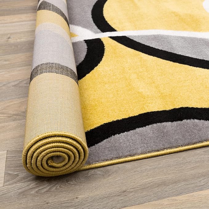 Rugshop Contemporary Abstract Circles Easy Maintenance for Home Office,Living Room,Bedroom,Kitchen Soft Area Rug 10' x 14' Yellow