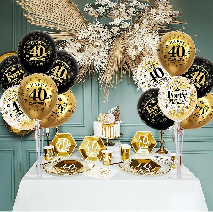 TONIFUL 4 Set Black Gold Balloon Stand Kit for Birthday Decorations for 40th,Balloon Centerpieces for Table Party Decorations Cheers to 40 Years Old Birthday for Men and Women