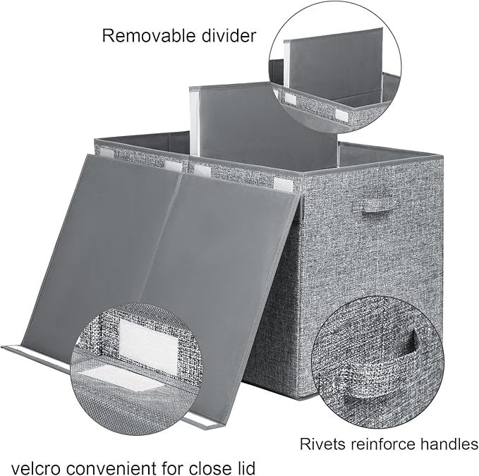 popoly 122L Large Toy Chest Box with Lid, Foldable Toy Storage Organizer Bin Boxes with Removable Divider for Kids, Boys, Girls, Nursery, Playroom, 26"x17" x17"(Linen Gray)