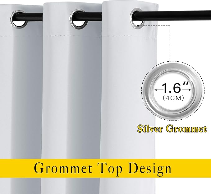 NICETOWN Greyish White Room Darkening Curtains Blackout 40 inch Curtains for Kitchen, Grommet Solid Window Treatments Sound Reducing for Bedroom, 2 Panels, W37 x L40, 2 Panels