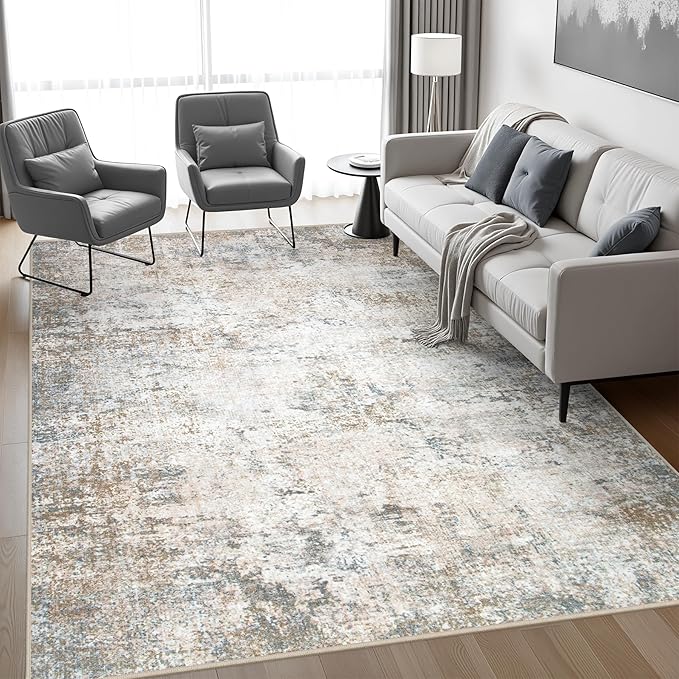 5x7 Area Rug Living Room Rug: Washable Modern Abstract Soft Thin Rug Indoor Floor No Slip Stain Resistant Carpet for Bedroom Dining Room Farmhouse Nursery Home Office - Brown Grey