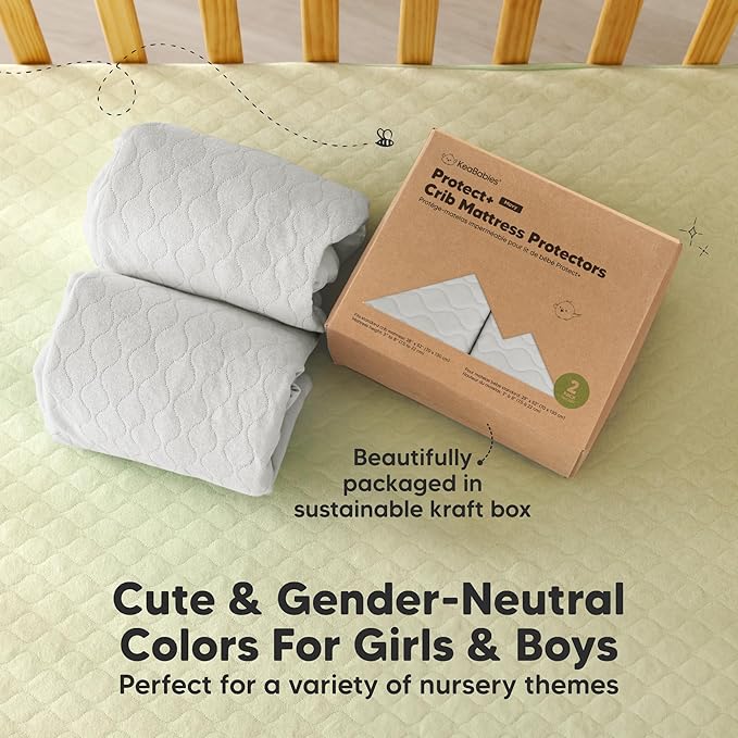 Waterproof Crib Mattress Protector Cover Fitted - 2-Pack Quiet Baby Crib Mattress Pad Sheets, 52" x 28" Soft Quilted Cotton Baby Sheet, Machine Washable, Easy Fit, Durable (Pearl Gray/Mavy)