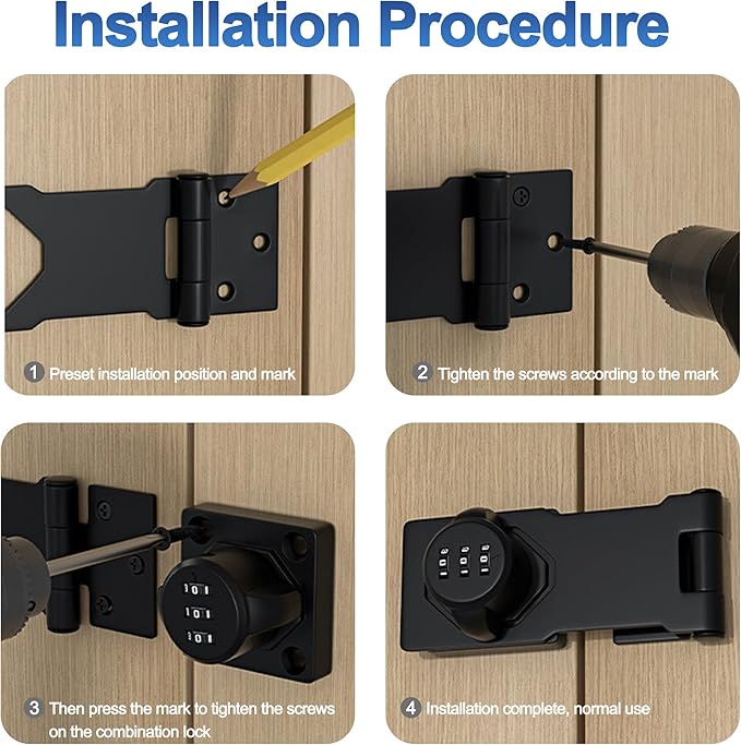 Password Rotary Hasp Locks, Black 4 Pack Cabinet Locks with Combination, Keyless Security Latch for Sliding Barn Door, Gate, Small Door, Closet, Drawers