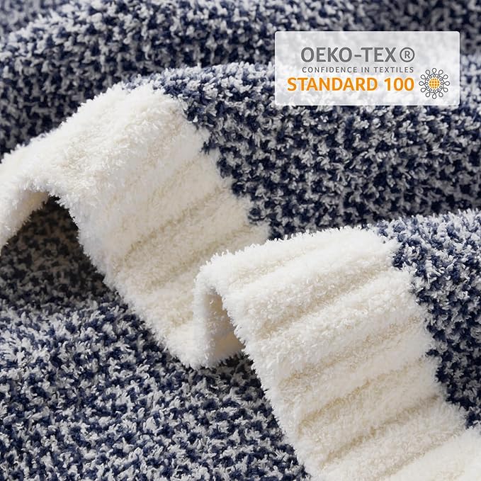 Snuggle Sac Heather Navy Oversized Twin-XL Size Blanket, Super Soft, Warm, Knit, 66x90 inches