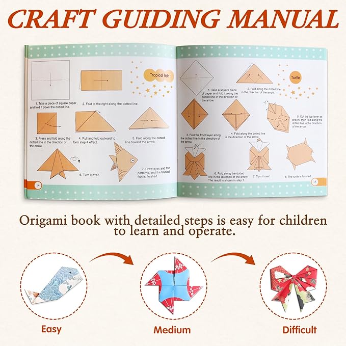 Pigipigi Kids Craft Origami Paper Kit for Kids Ages 5-8 8-12, with Guiding Book, 360 Sheets DIY Art and Crafts Supplies,Colorful Folding Papers Set Projects Gifts Activity for Boy Girl Toys(Japanese)