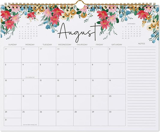 2025-2026 Calendar, Jokotha Wall Calendar 2025, Calendar Runs From Aug 2025 - Dec 2026, 15" x 12", Twin-Wire Binding, Hanging Hook, Floral Design