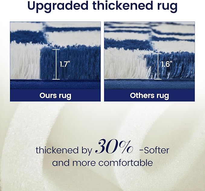 Super Soft Rug for Bedroom, 6x9 ft Blue and White Area Rug Classic Checkered Shaggy Anti-Skid High Pile Soft Fluffy Rug Fuzzy Carpet for Living Room Bedroom Kids Room Nursery, Dorm