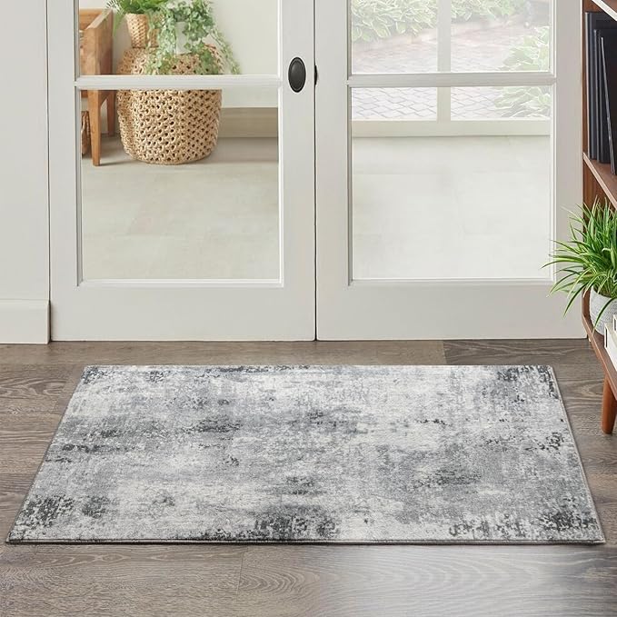 Entryway Rug 2x3 Grey Rug, Washable Abstract Small Rugs Non-Slip Low Pile Throw Rugs for Kitchen Floor, Front Door, Bedroom Bedside