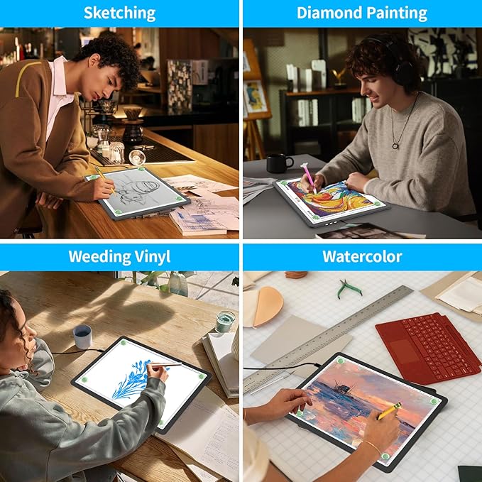 Phylosal Magnetic A4 Light Pad with Bag, Super Bright Light Box with Side Button, Diamond Art Light Board, Lightbox for Tracing and Drawing, USB Power Light Table for Sketching, Weeding Vinyl (Black)