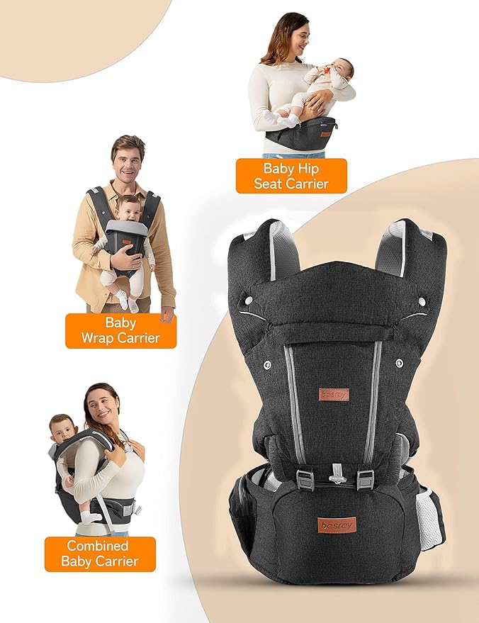 besrey Baby Carrier Hip Seat for Dad, Front Summer Infant Carrier Newborn to Toddler, Plus Men Backpack Holder, Harness for Carrying Infant, Hip Seat with Strap