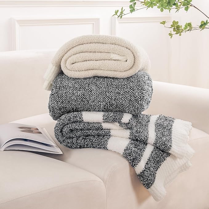 NEXHOME PRO Twin Size Soft Throw Blankets for Couch, Cozy Blankets Reversible Warm Knit Blanket for Women, Fuzzy Plush Lightweight Throws for Sofa, Bed, Picnic, Black 60 x 80 inches