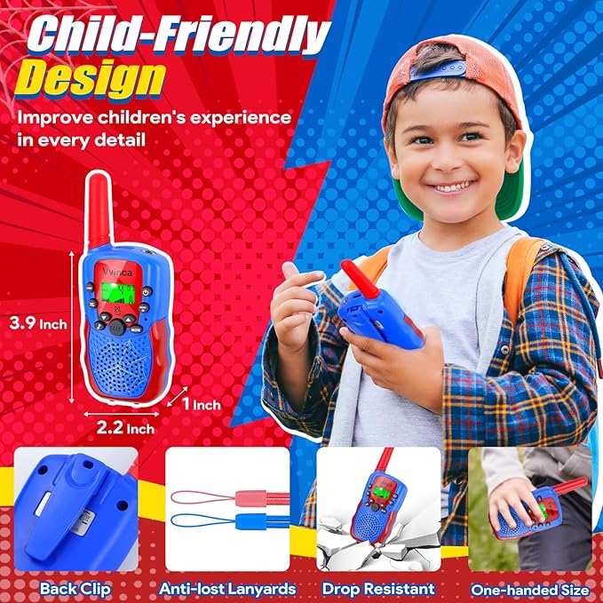 Vvinca Walkie Talkies for Kids Rechargeable, Spider Toys for Ages 3 4 5 6 7 8 9 10 Boys Girls Christmas Birthday Gifts for 3-12 Year Old, 2 Way Radio 22 CH VOX Long Range Walkie Talkie with Flashlight