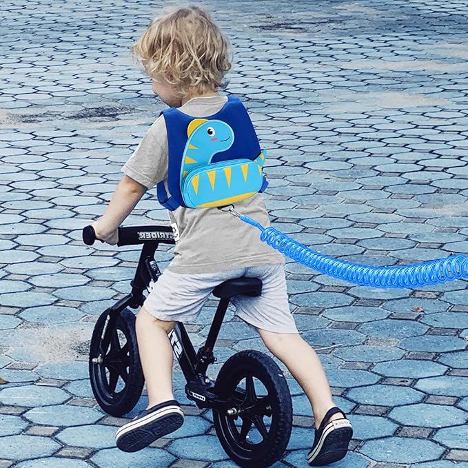 Accmor Toddler Harness with Leash, Cute Dinosaur Kids Harness + Anti Lost Wrist Link, Mini Child Harness Leash Wristband Strap Belt Protector for Baby Boys Girls to Outdoor Travel (Blue)