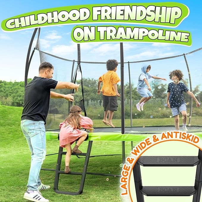 BCAN 8FT 10FT 12FT 14FT 15FT 16FT Recreational Trampoline with Enclosure for Kids Adults, ASTM Approved, Outdoor Trampolines with Ladder for Kids