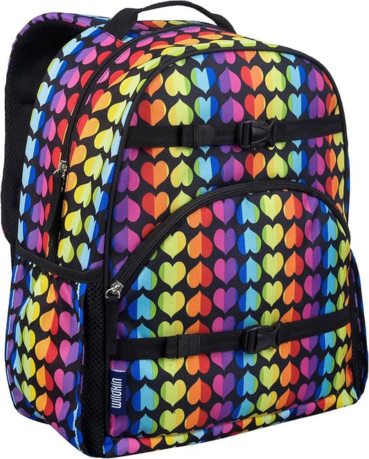 Wildkin ECO rPET 17-inch Large Backpack – Sustainable, Padded, Adjustable – Rainbow Hearts