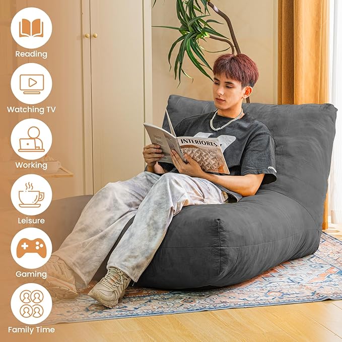 Bean Bag Chair Lazy Bean Bag Sofa, Floor Beanbag Chairs with Stuffed High-Density Foam, Memory Foam Bean Bag Sofa for Living Room, Bedroom and Office