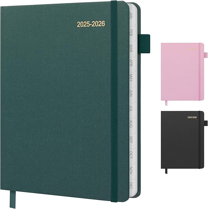 Planner 2025-2026, Academic Linen 2025-2026 Monthly Planner July 2025 to June 2026, Weekly & Daily Organizer with Tabs, Note Pages, Hardcover 5.65" x 8.15"- Ideal for School, Work & Productivity-Green