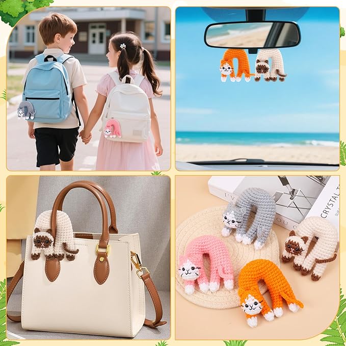 Crochet Kit for Beginners, 4 Pack Funny Cat Crochet Kits, Animal Starter Crochet Kit with Step-by-Step Video Tutorials, Easy DIY Cat Craft for Adults & Kids, Novelty Gift for Crochet Lovers