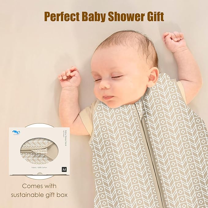 SWEET DOLPHIN Baby Sleep Sack 6-12 Months - 100% Cotton 2-Way Zipper TOG 0.5 Infant Wearable Blanket, Newborn Essentials Toddler 3 Pack Sleeping Sacks - Brown