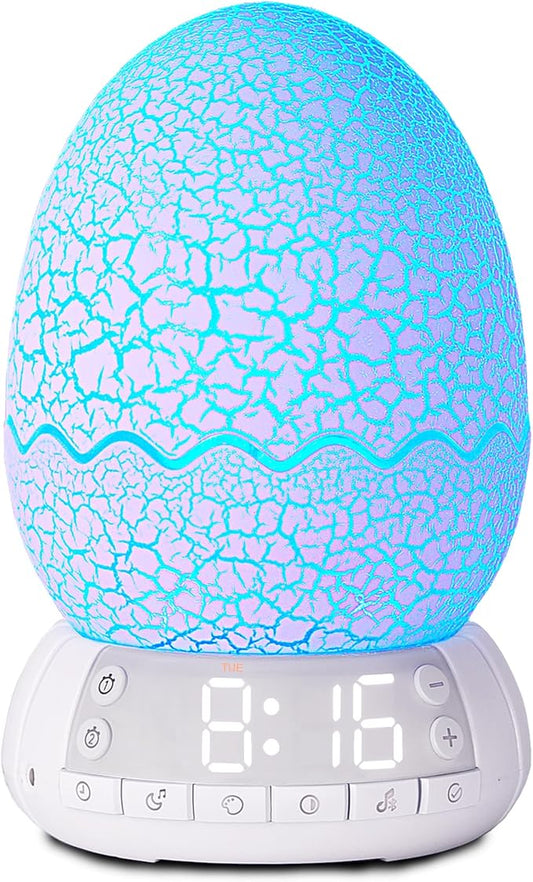 Upgraded Dinosaur Egg Alarm Clock/Digital Clock/Night Light/Music & White Noise Aid Sleep Machine/Bluetooth Speaker, Decor Ideal & Unique Lamp for Bedroom/Living Room, Gifts for Kids