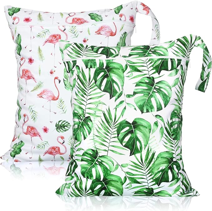 Shappy 2 Pcs Large Travel Laundry Bag Washable Waterproof Wet Dry Large Dirty Clothes Bag Bathing Workout(Flamingo Style)