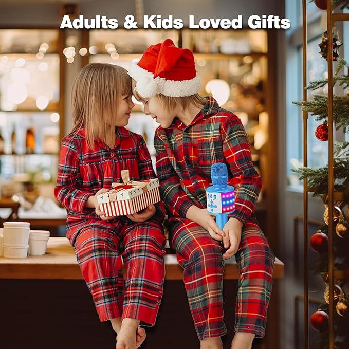 BONAOK Karaoke Microphone for Kids & Adults - Bluetooth Microphones Singing Mic with Disco Lights, Echo Effect, Built-in Speaker Portable Karaoke Player for Party Travel Gifts Q78(Blue)