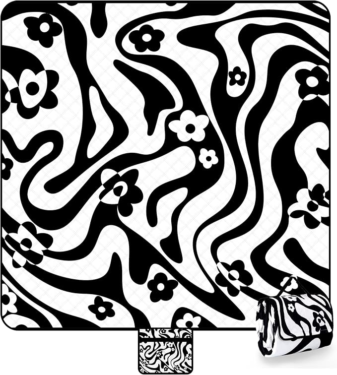 Picnic Blankets Waterproof Foldable, Extra Large 79"x79" Beach Blanket Waterproof Sandproof, 3-Layer Polyester Portable Outdoor Picnic Mat Essentials for Park, Camping Travel, Grass Lawn-Spiral Design