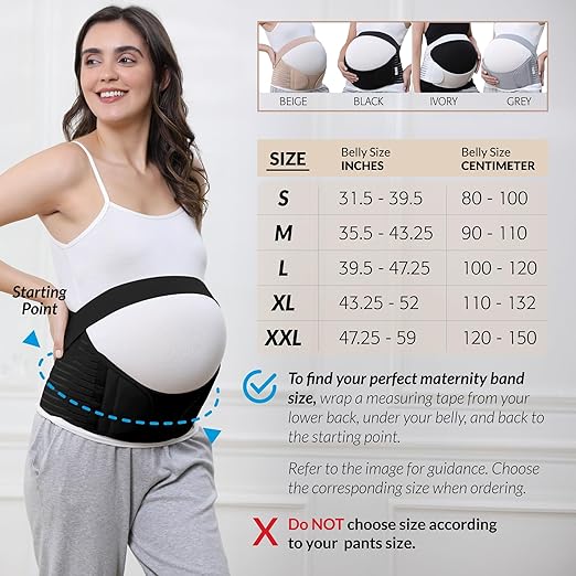 NeoTech Care Pregnancy Support Maternity Belt, Waist/Back/Abdomen Band, Belly Brace (Size XXL, Black Color)