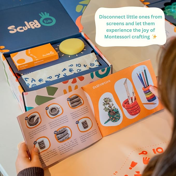 Sculpd - The Original Kids Pottery Kit, Air-Dry Clay Starter Kit for Kids Age 4 to 6, Air Dry Clay with 10 Colour Paint Set, Paintbrushes, Tool Set, Alphabet Stampers, Sponge and Step-by-Step Guide