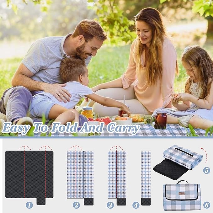 Extra Large Picnic Blanket 80''x 80'' Waterproof Foldable Picnic Mat for Beach, 5-Layer Outdoor Blanket for 6 to 8 Adults,Camping Grass Lawn Park Accessories Couple Park Wedding Registry(Grey)