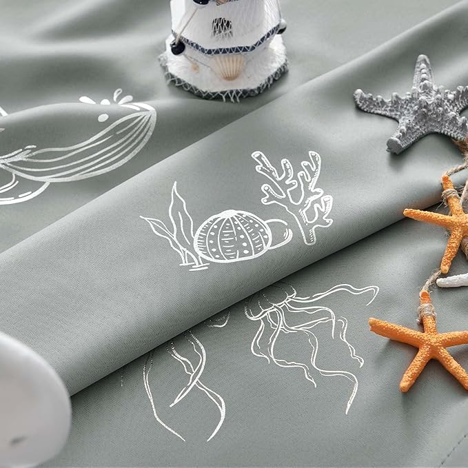 Vangao Kids Curtains for Boys Bedroom Kids Blackout Curtains 63 Inch Length Ocean Aquarium Nursery Drapes for Girls Bedroom Silver Sea Animals Print Thermal Insulated Drapes, Grey 2 Panels