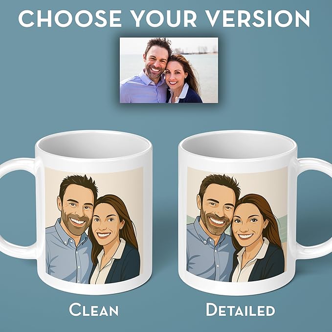 Personalized Coffee Mug, Custom Drawing Portrait Gift, Funny Customized Coffee Gift for Men & Women, Custom Mugs with Pictures, Orange 11oz Customized Ceramic Tea Cup