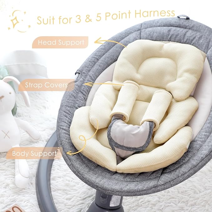 Infant Car Seat Insert for Newborn Girls Boys, Summer Mesh Baby Carseat Head Support with Strap Pads, Soft Reversible Baby Car Seat Insert Cushion Pad for Car Seat, Stroller, Bouncer, Swing, Beige