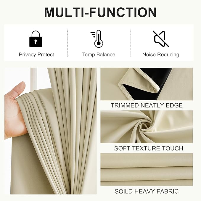 NICETOWN 100% Blackout Curtains for Bedroom, Thermal Insulated Window Curtains 63 Inch Length 2 Panels Set, Grommet Top Drapes for Living Room, 52" W x 63" L, Cream