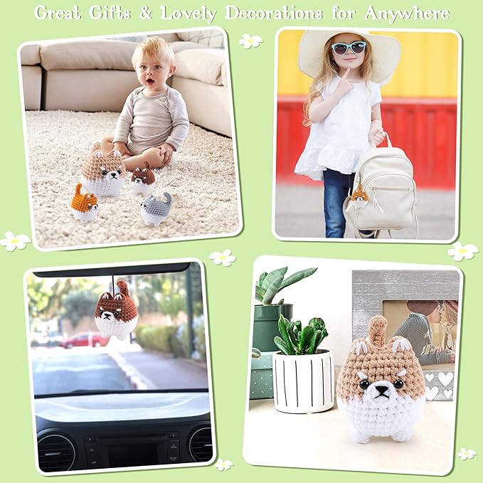 Crochet Kit for Beginners- 4 PCS Fat Shiba Inu Crochet Kits for Adults, 4PCS Corgi Dog Crochet Animal Kit with Step-by-Step Video Tutorials, Yarn, Crochet Hook, Instructions DIY Knitting Kit