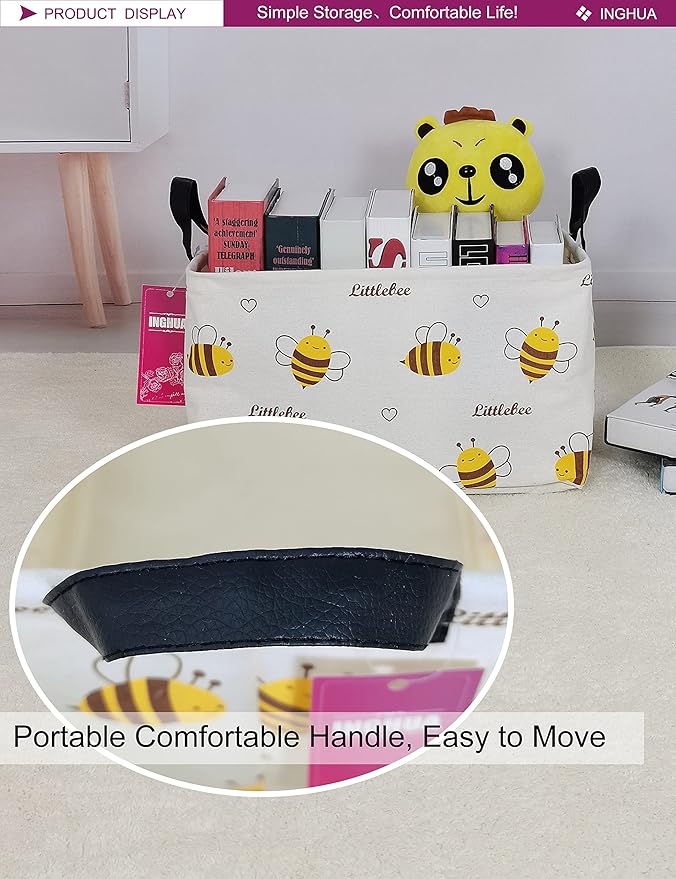 Rectangular Storage Basket Fabric Organizer Bin for Toys,Books,Clothes,Gifts,Pets-Perfect for Home,Office,Nursery,Dorm,Shelf(Rec-Bee )