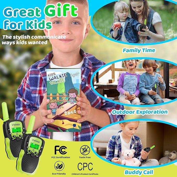 Vvinca Walkie Talkies for Kids, Rechargeable Toys for Ages 3 4 5-7 8-12 Year Old Boys Girls with Flashlight 22CH 2 Way Radio, 3 KM Long Range Walkie Talkie for Adventure Game Camping