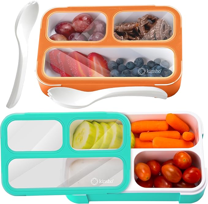 MINI Lunch-Box Snack Containers for Kids | SMALL Bento-Box Portion Container | Leak-proof Boxes for School Work Travel | Best for Adults Boys or Girls | Blue + Orange Set of 2