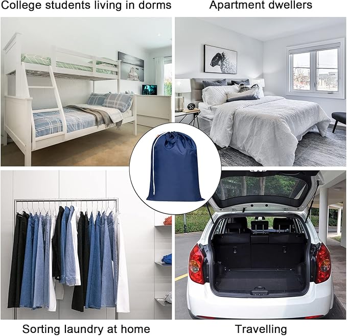 Polecasa Heavy Duty Large Laundry Bag with 130gsm Tear Resistant Fabric and Handles, Easy to Carry Dirty Clothes Drawstring Bag,Perfect for College Dorm, Travel, 2 Pack 28”x36”, Navy