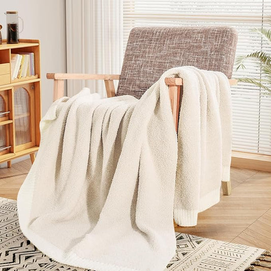 NNEXHOME PRO Soft Blanket for Women, Cozy Blanket Warm Reversible Knit Lightweight Throws for Sofa Bed, Picnic, Heather Ivory, Twin Size 60 x 80 inches
